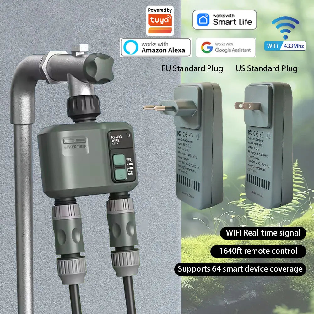 Tuya Wifi+RF433  2 Outlet Smart Garden Watering Timer Drip Irrigation