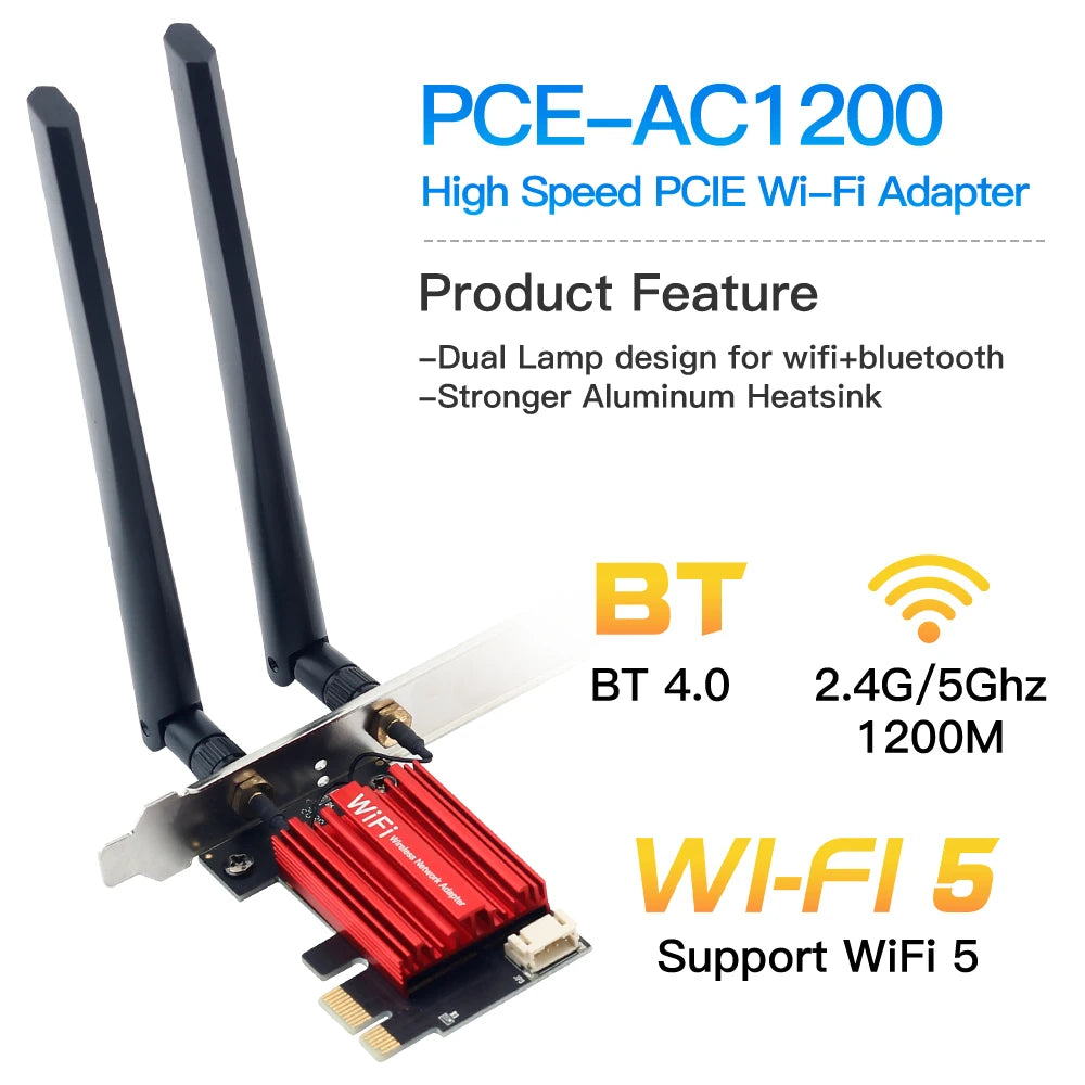 FENVI WiFi 5 PCI-E Wireless Adapter Network Card AC1200 Dual Band