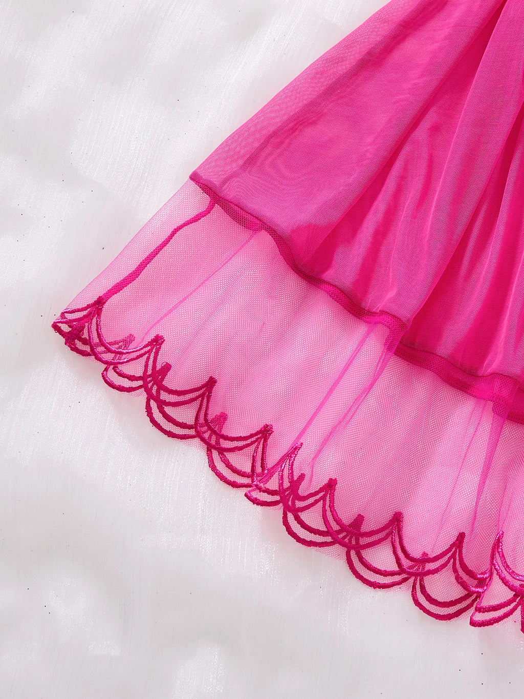 Ladies Hot Pink Sheer Mesh Babydoll Nightgown Floral Lace Embroidery