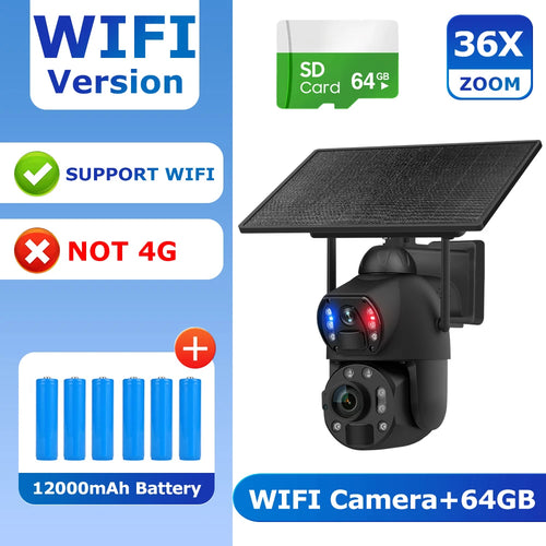 SHIWOJIA 4K 8MP 36X Zoom 4G Solar Camera Dual Lens Dual Screen Human