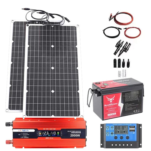 2000W Off-Grid Solar Complete Kit Power 100A Controller,110V 220V
