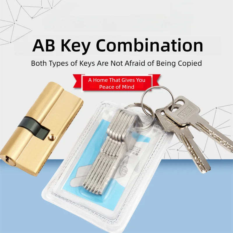 Door Cylinder Biased Lock 65 70 80 90 100mm Cylinder AB Key Anti-Theft