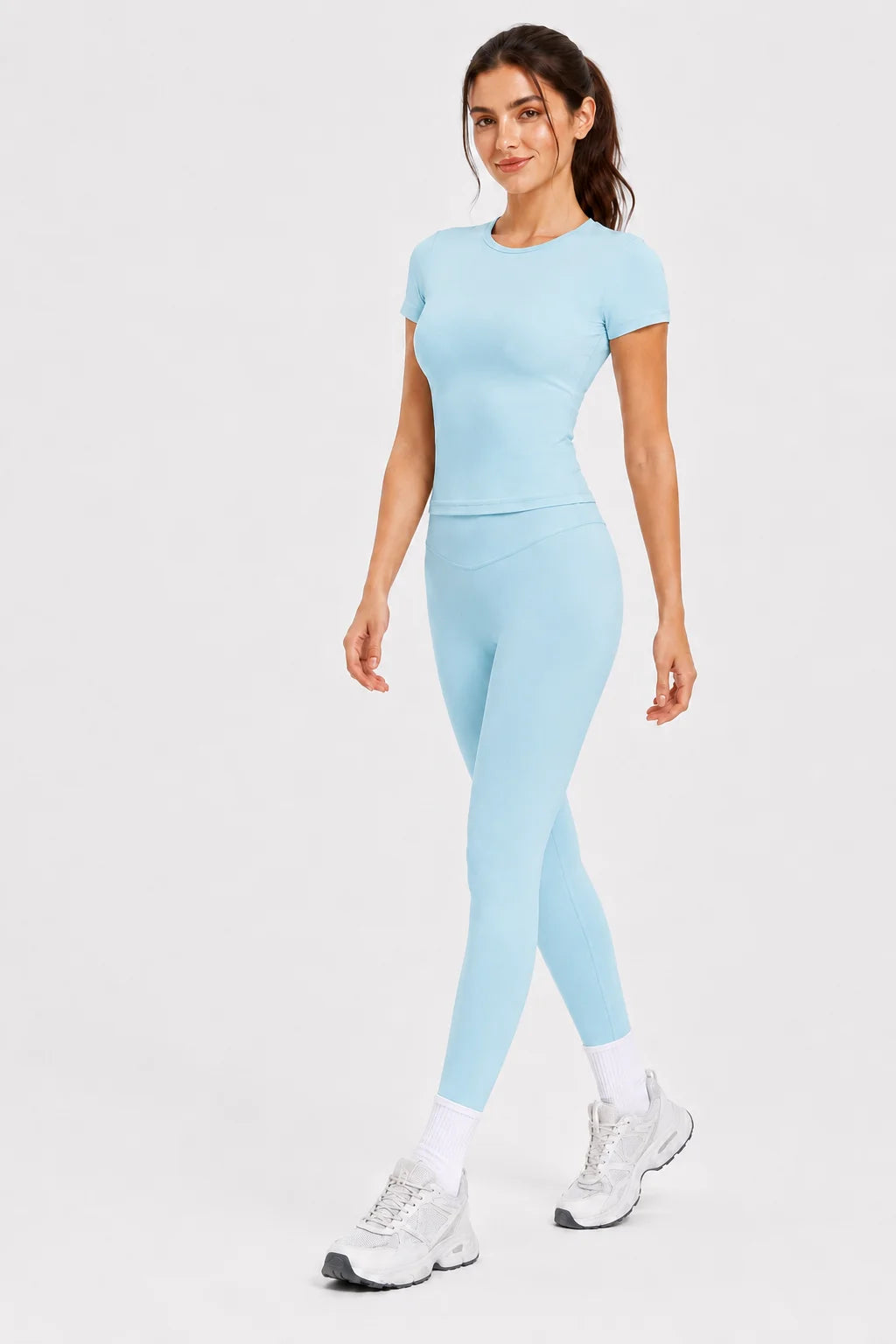 Ladies Sportswear Set (Short Sleeve Top + Long Pants) Fitness Gym