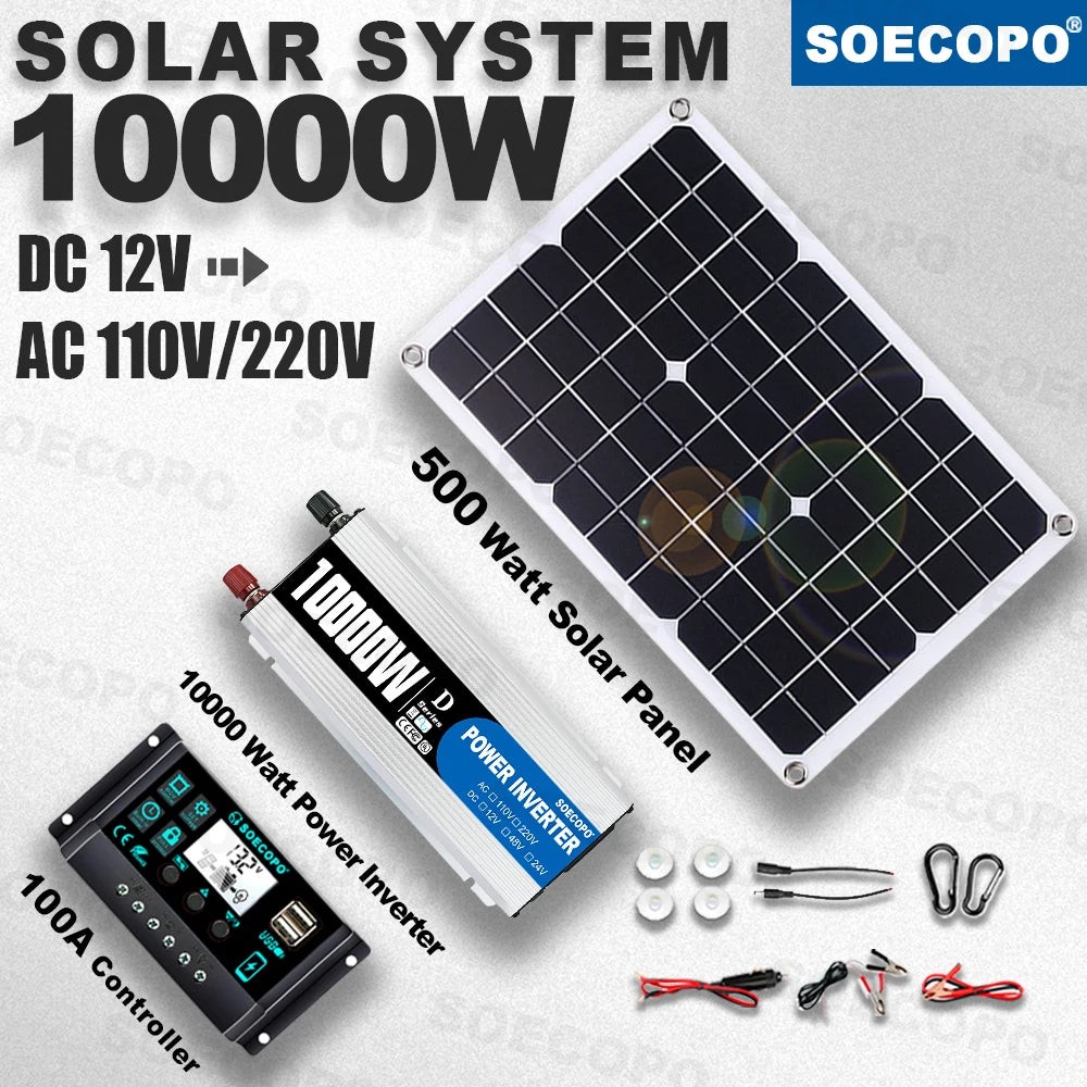 SOECOPO 7000W Solar Power System Kit, 12V to 110V/220V Inverter, 500W