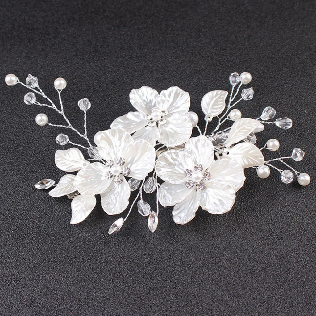 European and American Bride Side Clip Crown Headpiece White Pearl
