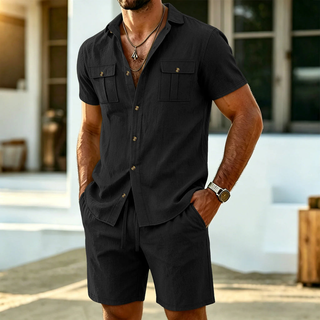 New Summer Men's Linen Outdoor Casual 2-Piece Set - Business Casual