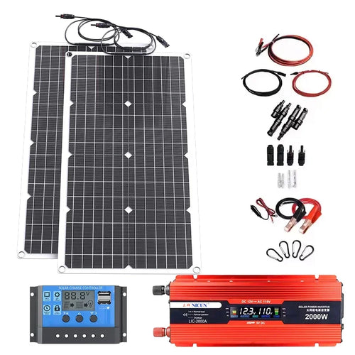 2000W Off-Grid Solar Complete Kit Power 100A Controller,110V 220V