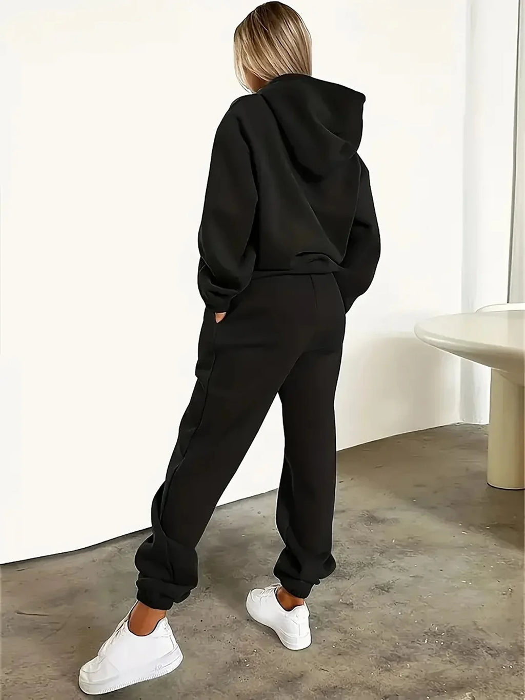 Women New Letter Graphic Print Hoodie Long Pants 2‑Piece Set Long