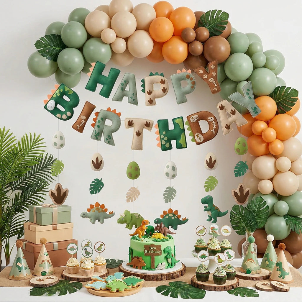 2D Felt Green Cute Dinosaur Theme Banner Hanging Garland Party for