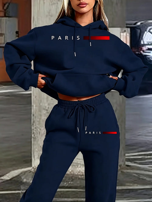 New Women's Sets Hoodie and Pants PARIS Letter Print High Quality