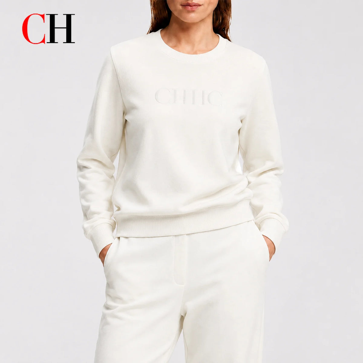 CH Women Crew Neck Long Sleeve Sweatshirt Front Letter Embroidered