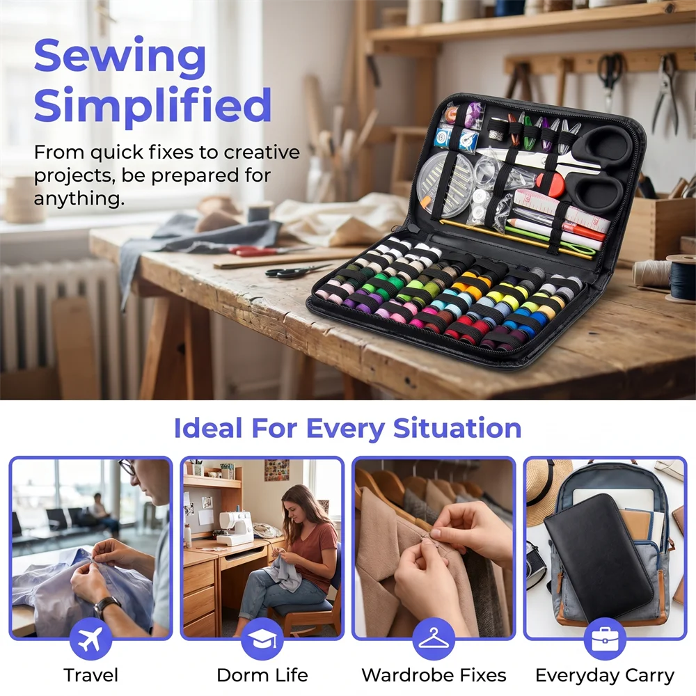 172pcs Sewing Kit Complete Set with Threads Needles Scissors Tape