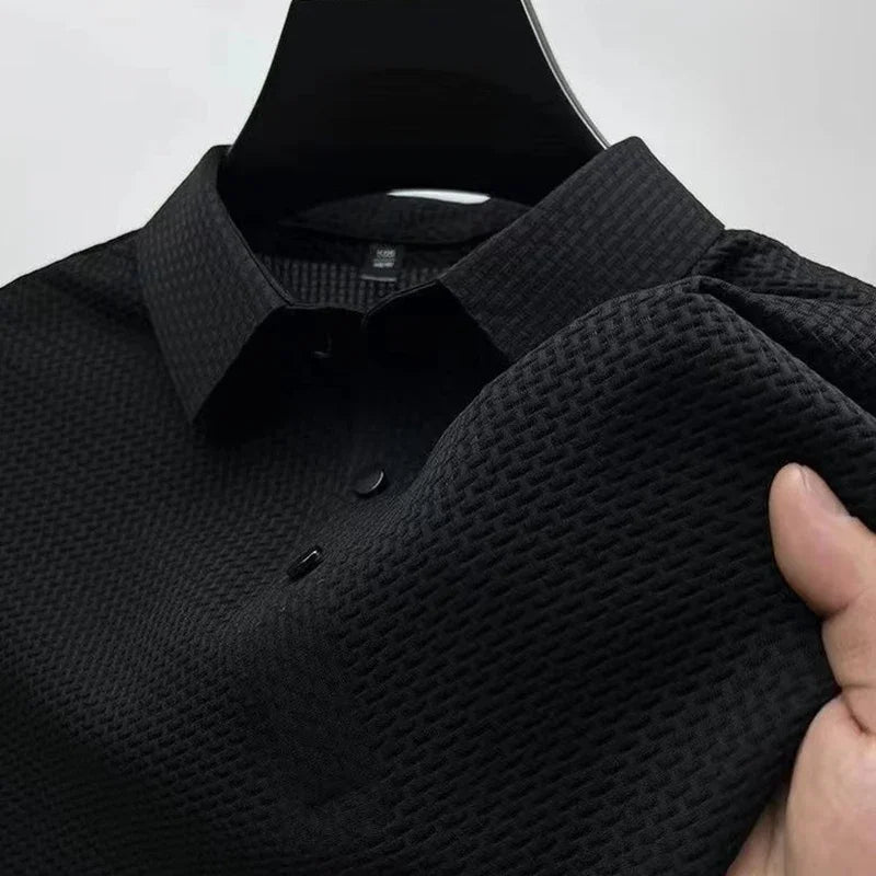 New Men's Business Casual Short Sleeved Bone Flower Solid Color POLO