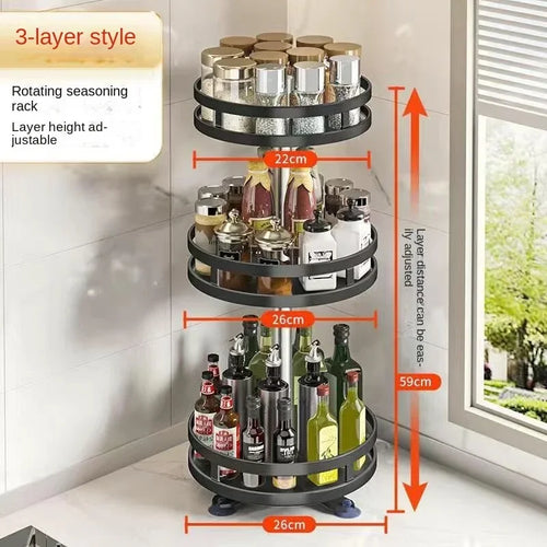 360°Rotation Spice Rack Organizer Jar Cans For Kitchen Accessories