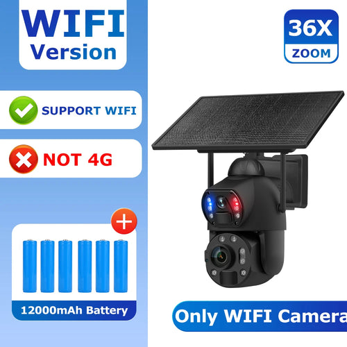 SHIWOJIA 4K 8MP 36X Zoom 4G Solar Camera Dual Lens Dual Screen Human