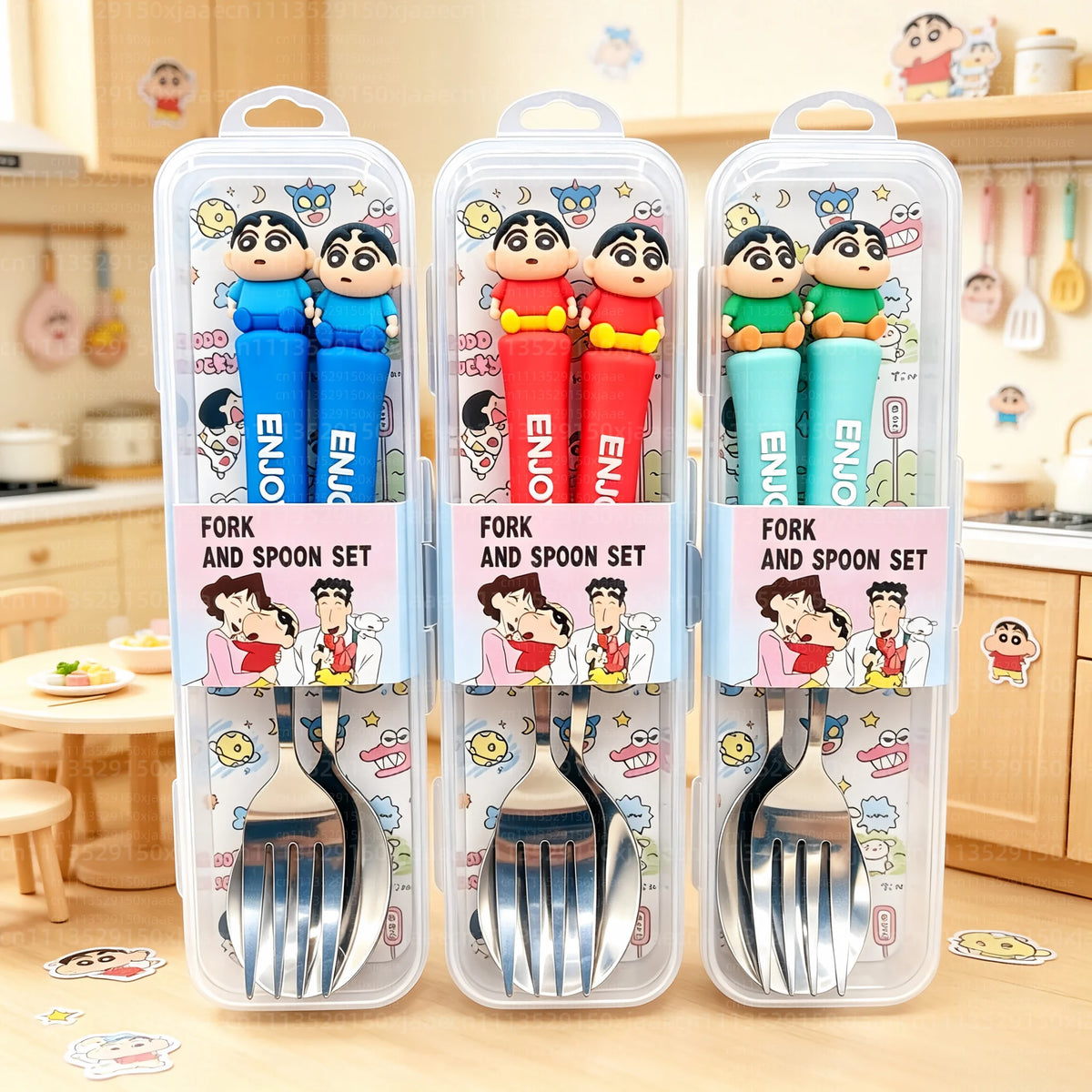 Anime Crayon Shin-Chan Fork And Spoon Set Cartoon Figure Durable