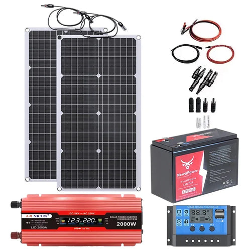 2000W Off-Grid Solar Complete Kit Power 100A Controller,110V 220V