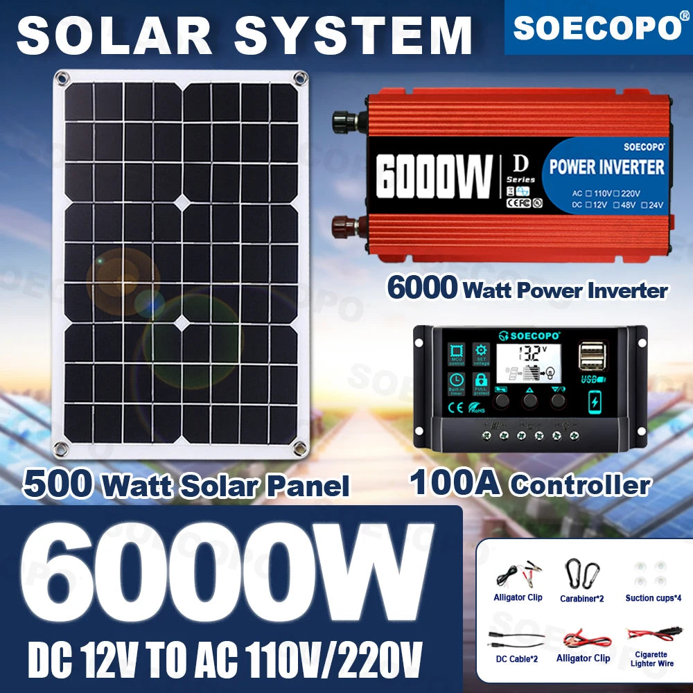 6000W/650W Mini Solar Kit Off-Grid Solar System Panel+Controller+12V