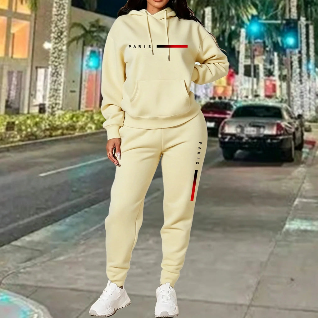 Hot Sales Women's Outfits Print Casual Hooded Sweatshirts 2 Pcs Suits