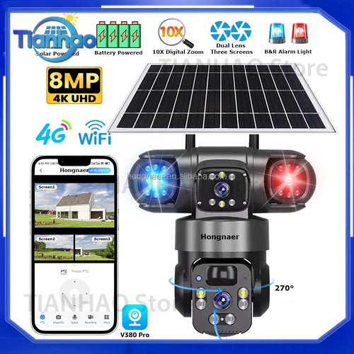 for Hongnaer 8MP 3 Video Wireless Solar PTZ Surveillance Camera V380