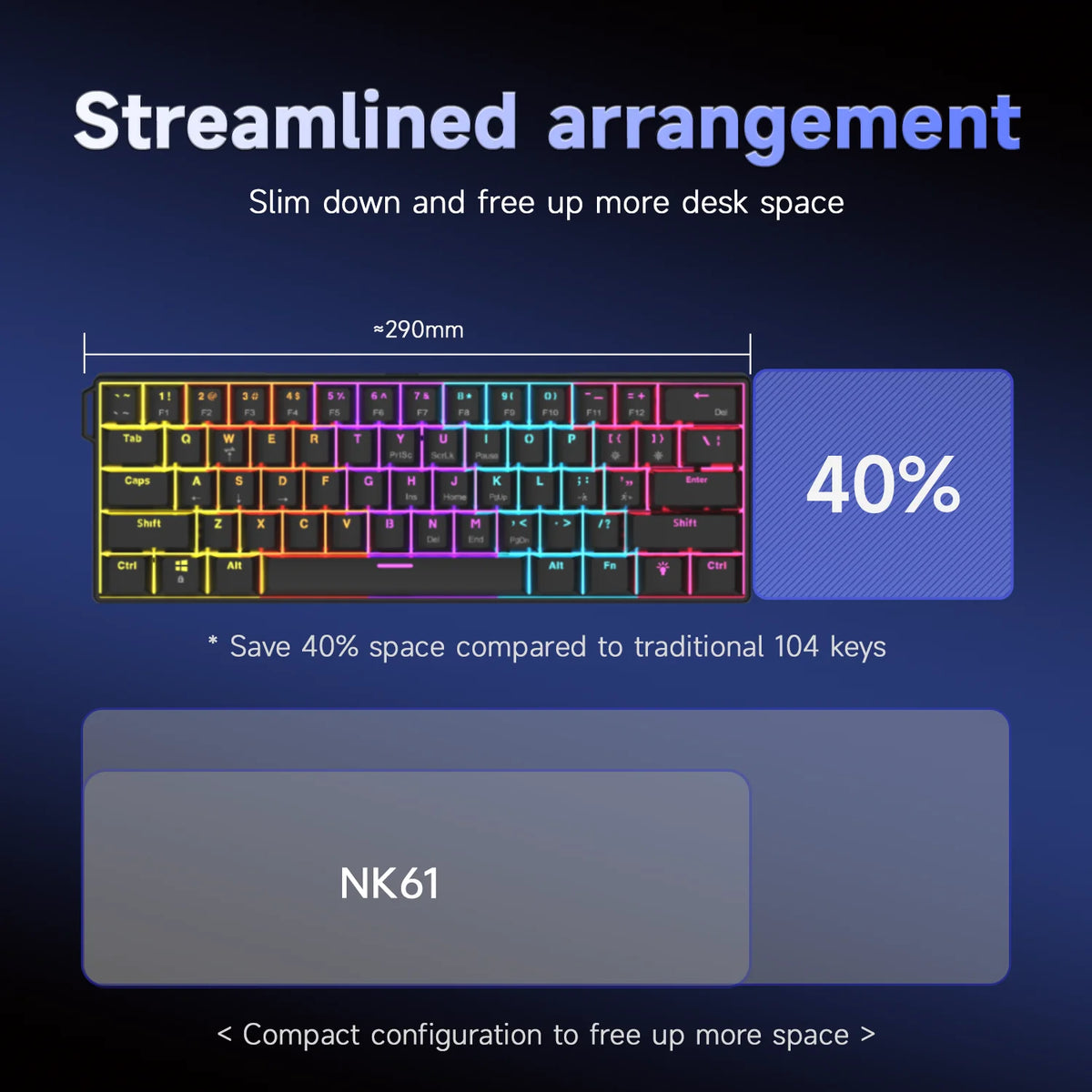 AJAZZ NK61 Wired Gaming Mechanical Keyboard 60% RGB Hot-Swappable 61