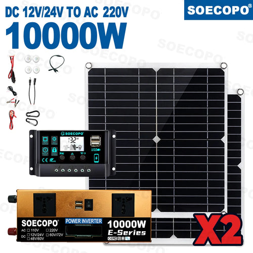 SOECOPO10000W Peak Solar System Kit 2x300W Solar Panels DC 12V 24V -