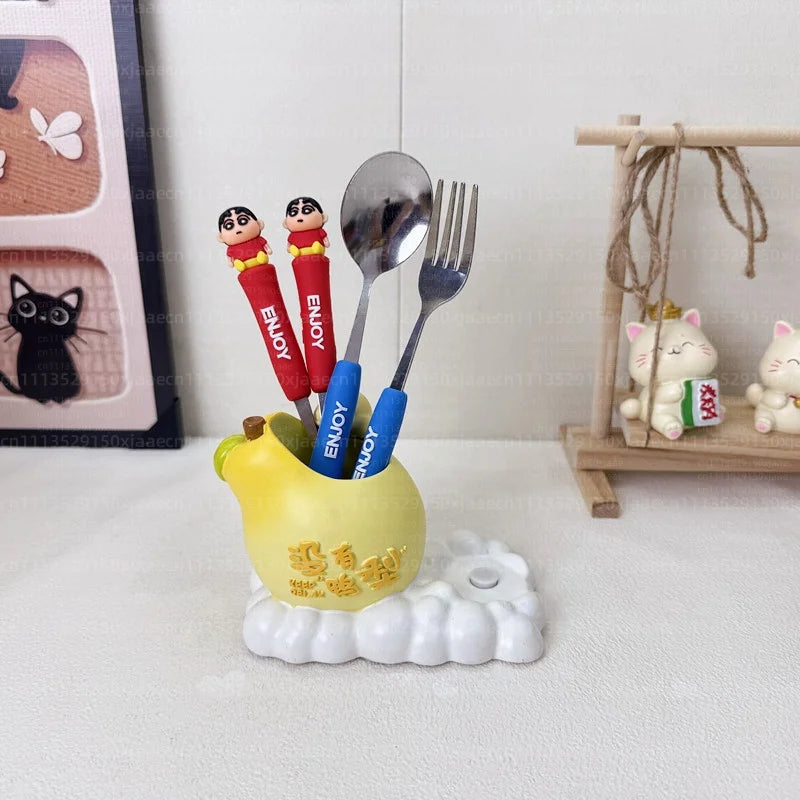 Anime Crayon Shin-Chan Fork And Spoon Set Cartoon Figure Durable