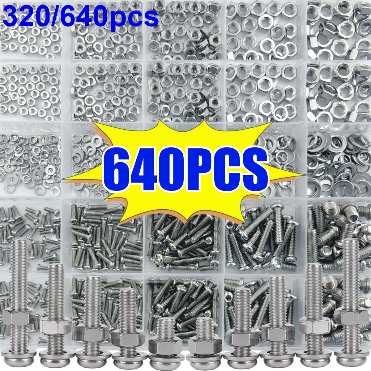 640/320pcs Premium Screw and Nut Assortment Kit Corrosion-Resistant