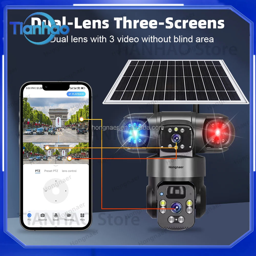 for Hongnaer 8MP 3 Video Wireless Solar PTZ Surveillance Camera V380