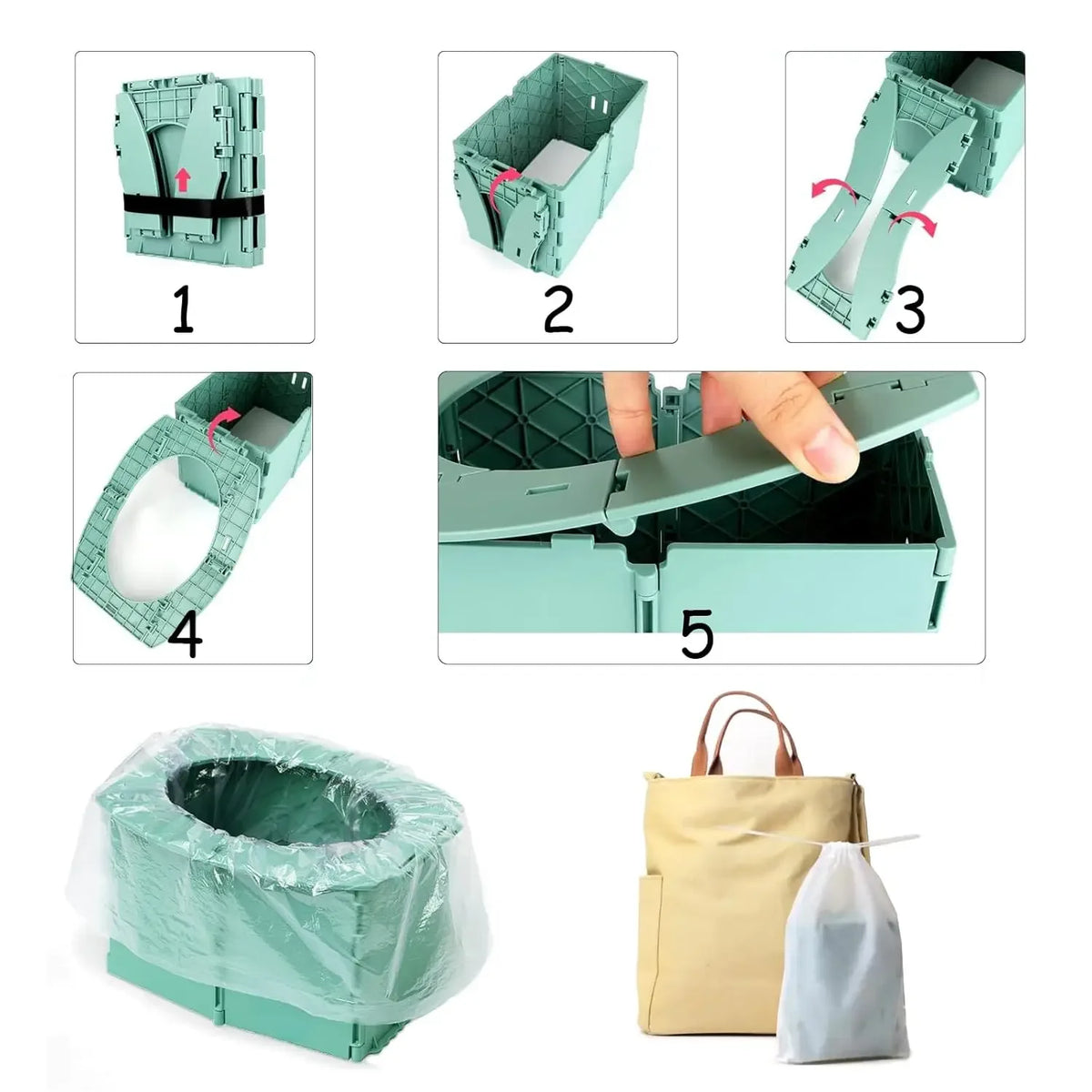 Kids Travel Potty with 1 Roll Bags Storage Bag Toddler Foldable