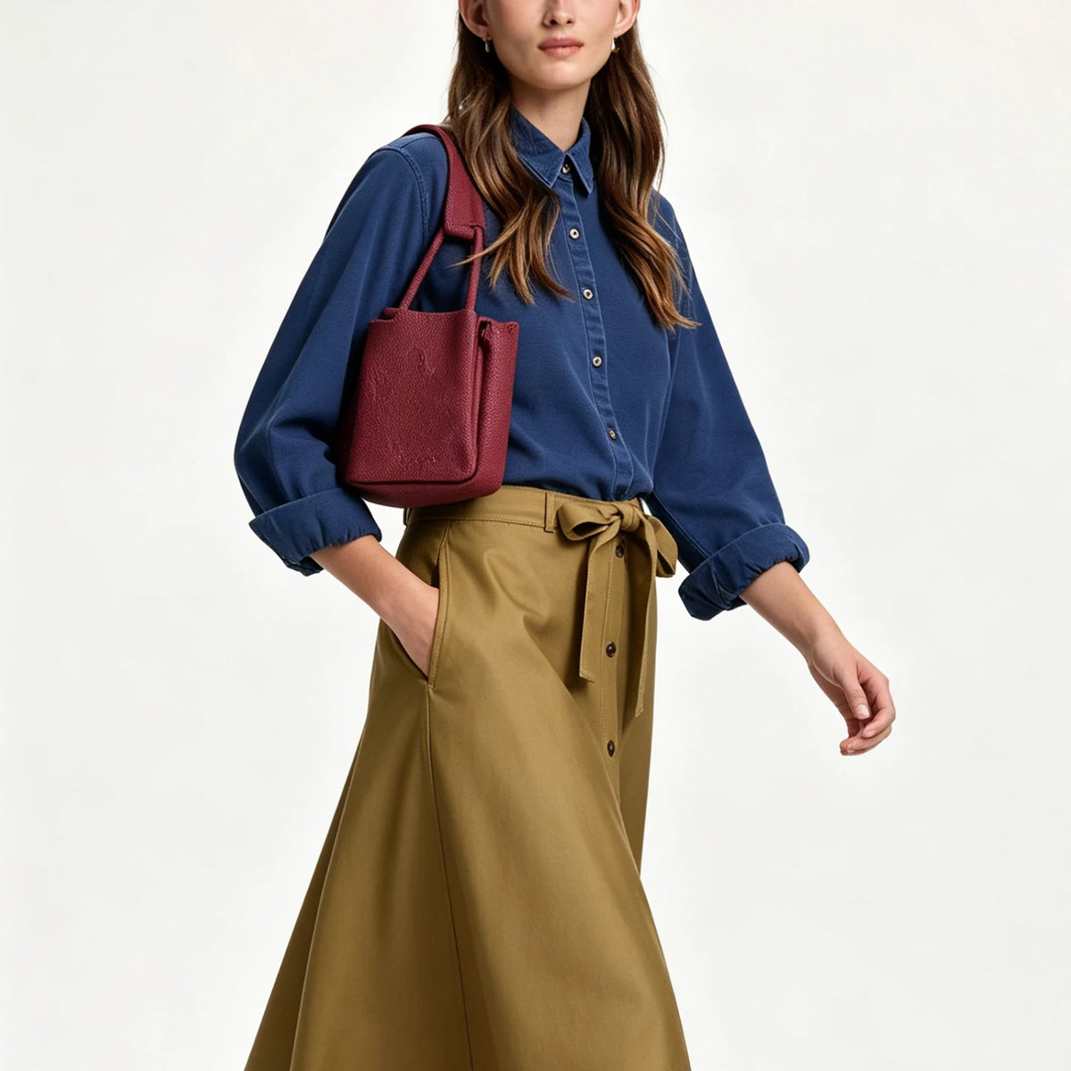 CH Embroidered Denim Long Sleeve Shirt Women Point Collar Regular Fit
