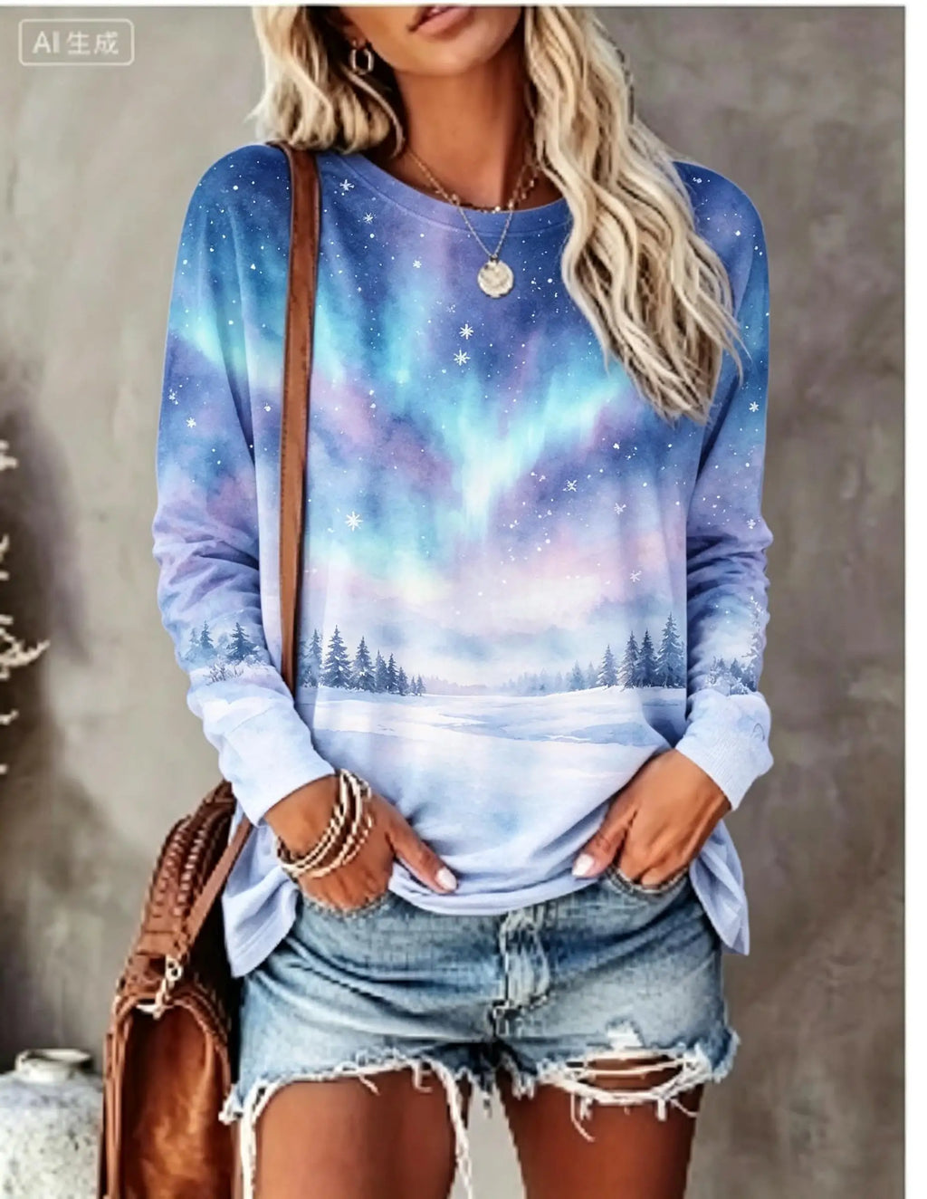 Women Christmas Long Sleeve T‑Shirt Snowman Puppy Tree Gift Snowflake