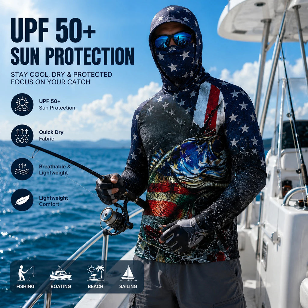 Camisa de Pesca con Capucha de Manga Larga para Hombre, Protección UV
