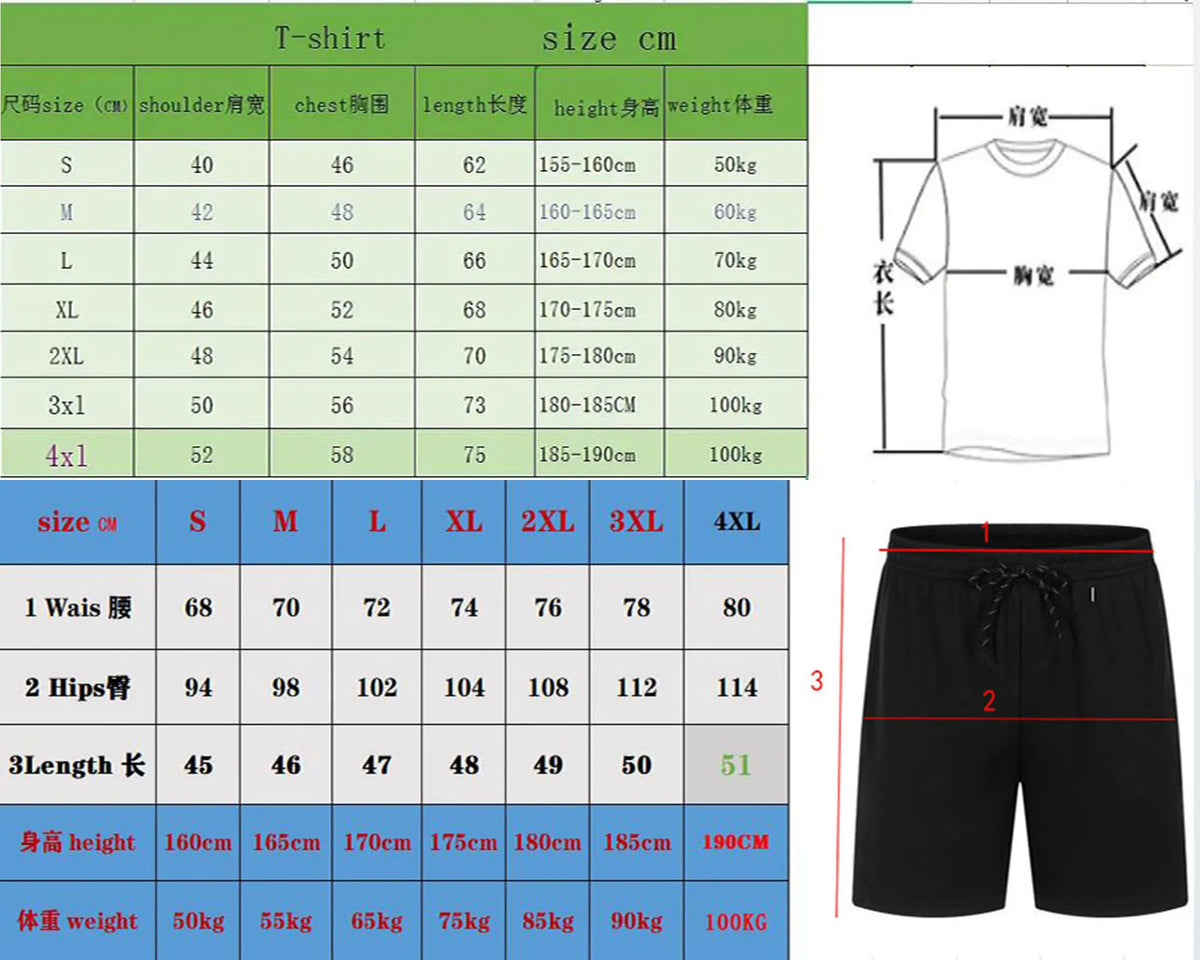 Summer Men's Casual Clothing Set Breathable Oversize T-Shirt Shorts