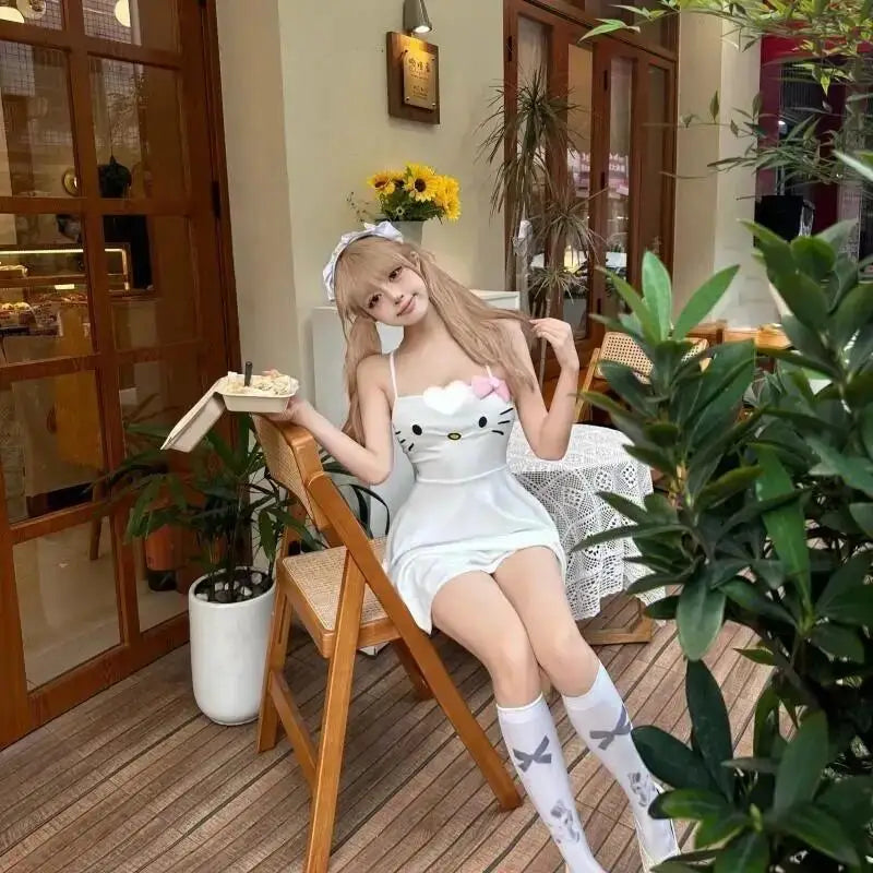 Dress Sanrio Sweet and Cute Dress Anime Hello Kitty Women's Sexy Spicy