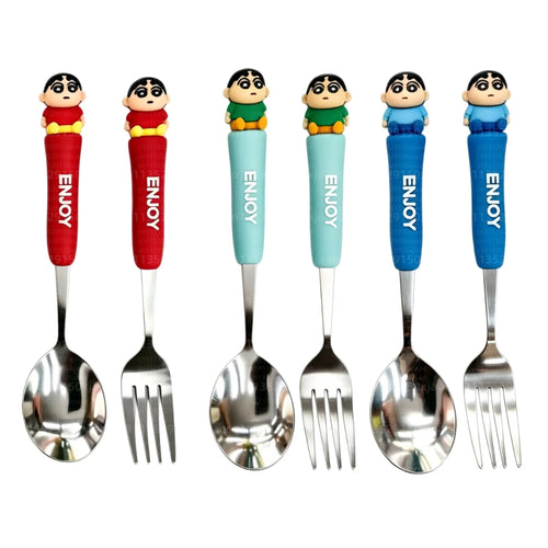 Anime Crayon Shin-Chan Fork And Spoon Set Cartoon Figure Durable