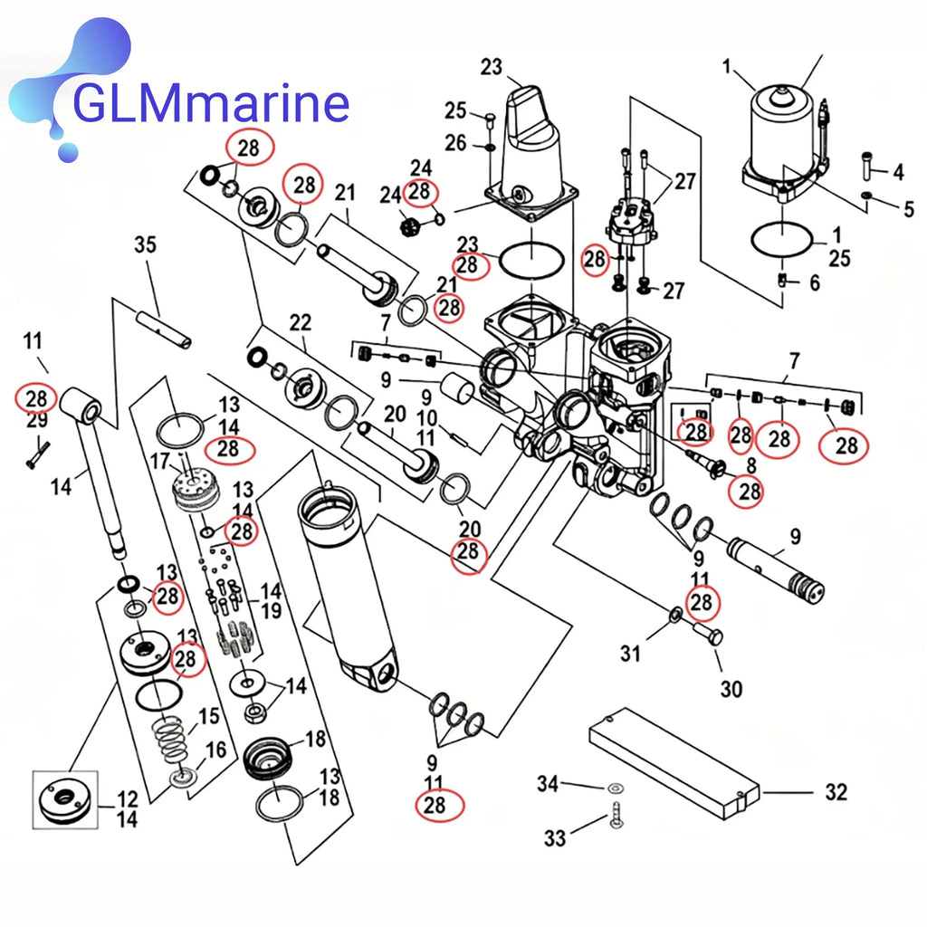 Power Trim Seal Kit 878408A1 & Relief Valve 893929A01 Fits Mercury