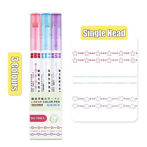 3/6/8pcs Flowers Line Shaped Highlighter Pens Roller Tip Curve Liner