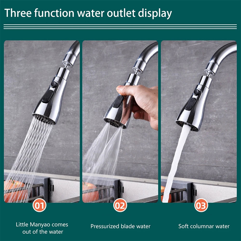 3 In 1 Kitchen Faucet Extender Universal 360° Rotate Pull Out Kitchen