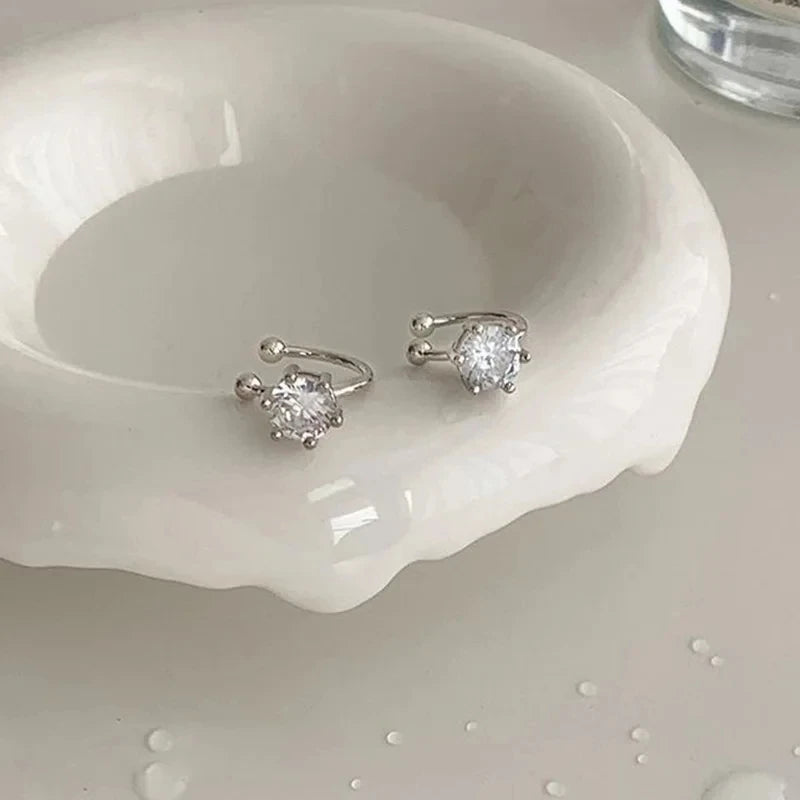 2Pc New Shiny Zircon Clip Earrings Adjustable Non Piercing Ear Clips