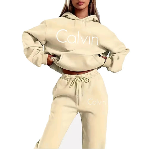 Men Women Printed Hoodie 2‑Piece Tracksuit, Casual Long‑Sleeve