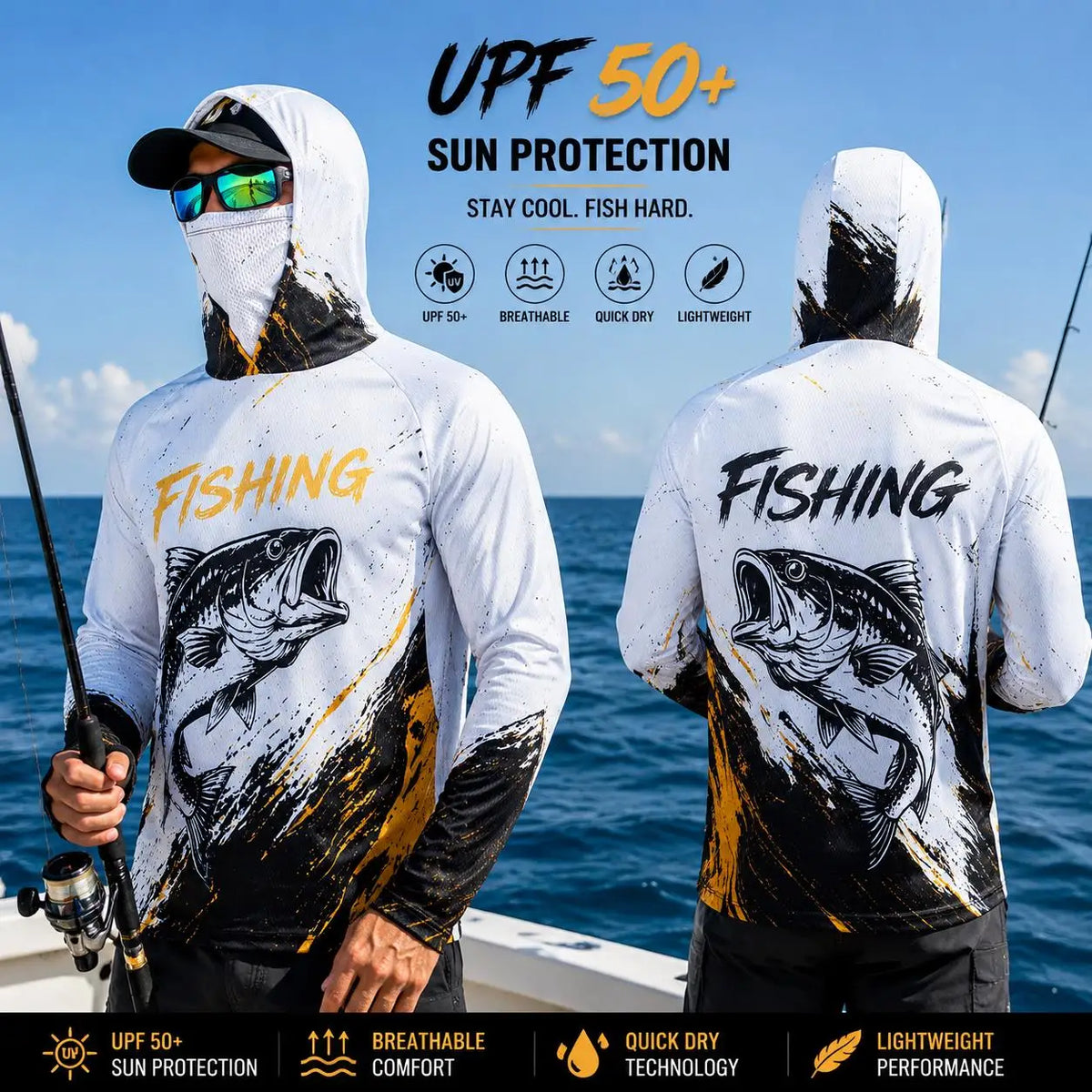 Men's Hooded Fishing Shirt, UPF Sun Protection, Breathable, Long