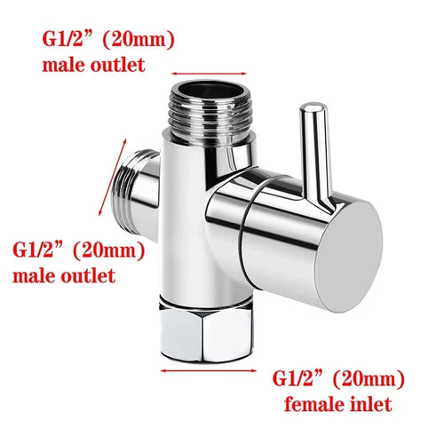 G1/2 Inch Diverter Valve Three-Way T-Type Adapter for Shower Brass