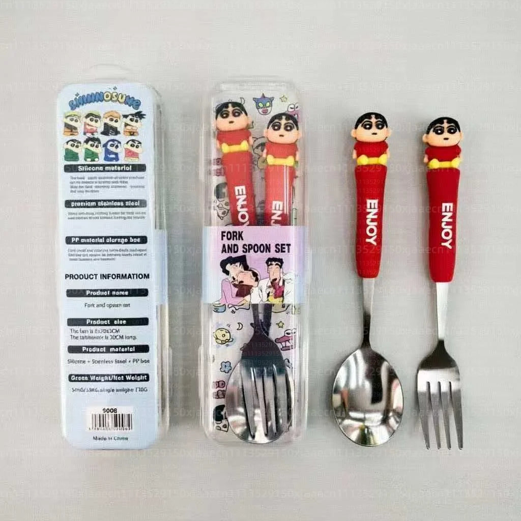 Anime Crayon Shin-Chan Fork And Spoon Set Cartoon Figure Durable