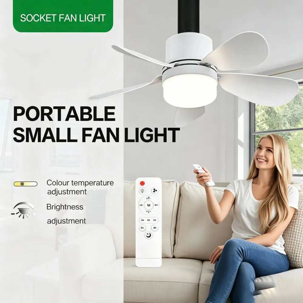 Socket Fan Light with Remote, Small Ceiling Fan with LED, E26/E27+B22