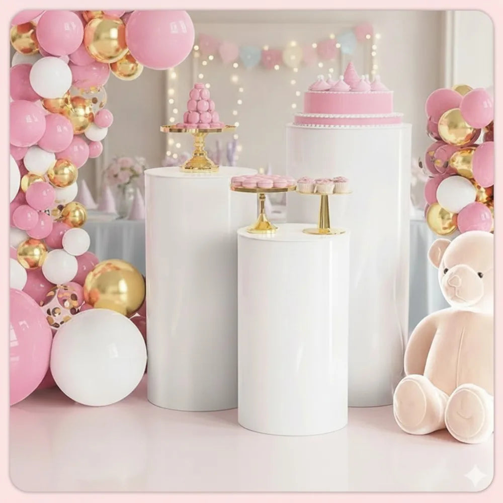 3/5Pcs White Cylinder Pedestal Stands, Round Plinth Pillars for