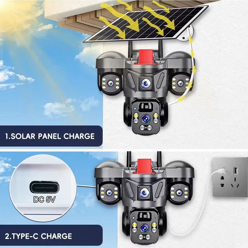 KERUI Outdoor PTZ 6MP 4G SIM WIFI Solar Panel Triple Lens Camera Home