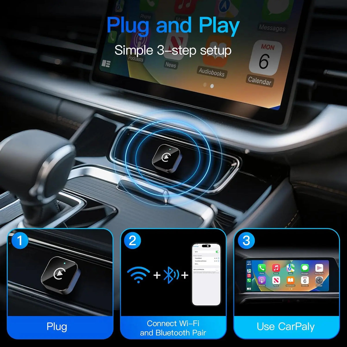 (2026 Upgraded) Wireless CarPlay Adapter for Apple iPhone＆Android,