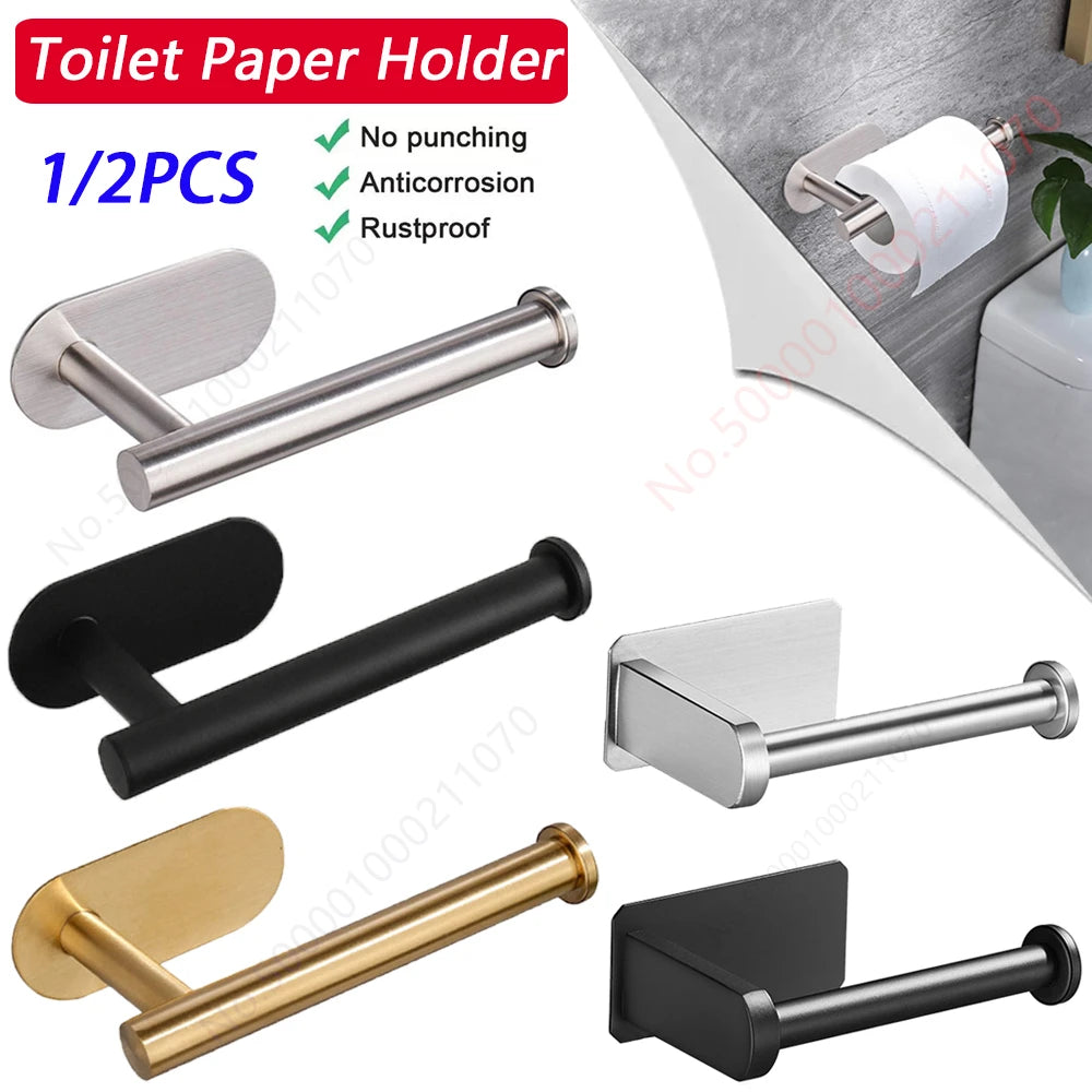 1~2PCS Toilet Paper Rack Bathroom Paper Towel Holder Adhesive