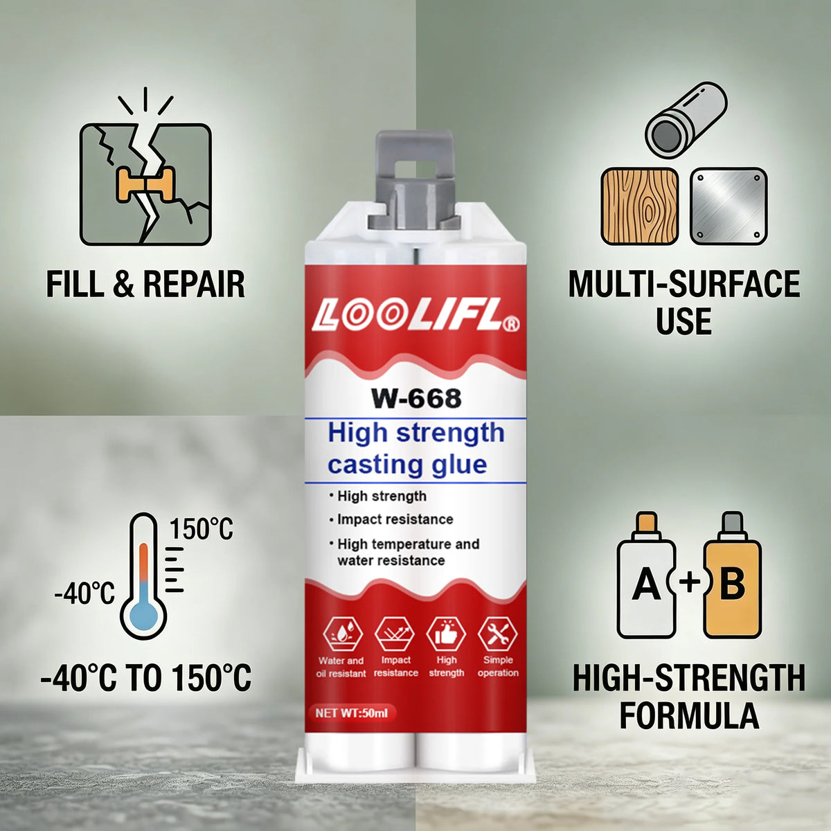 Loolifl W-668 Castwork Ab Glue Heavy-Duty Epoxy Repair Adhesive